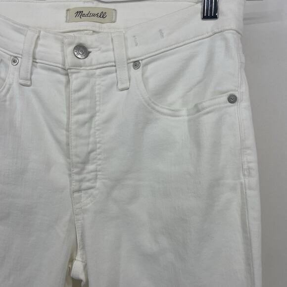 Madewell Size 28 White 9" High Rise Skinny Crop Jeans Distressed Raw Hem Stretch - Picture 4 of 10